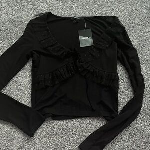 Forever 21 Black Long Sleeve Ruffled Top